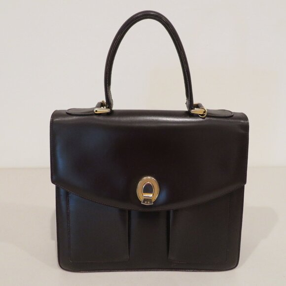 Vintage Handheld Satchel Wilkes Bashford Dark Brown Leather Purse Bag Top Handle - Picture 1 of 16